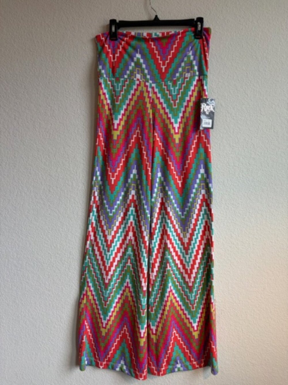 NWT Rock 47 Wrangler Wide Leg Multicolor Chevron Palazzo Pants Sz Med Hippie 70s - Picture 2 of 9